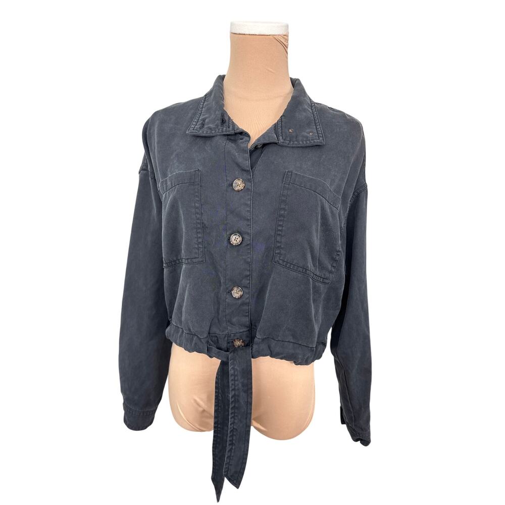 Marine Layer Cropped Jacket Grey Women’s Small 100% Tencel Tie Front Utility